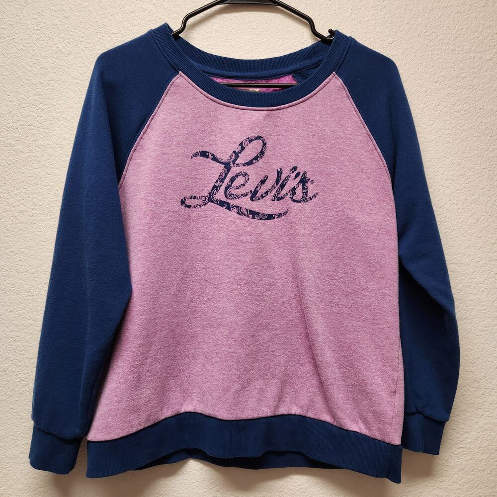 Vintage Levis Medium Sweatshirt Pink blue soft comfort Logo crew long sleeved